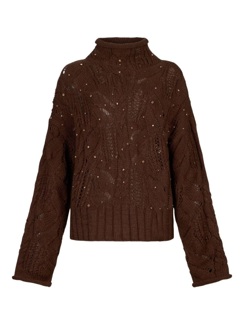Liu Jo Brown Sweater With Cable Knit