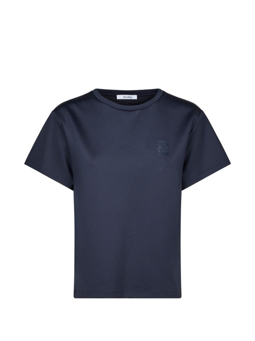 Max Mara Black Cropped Minimalist Logo Embroidered Top