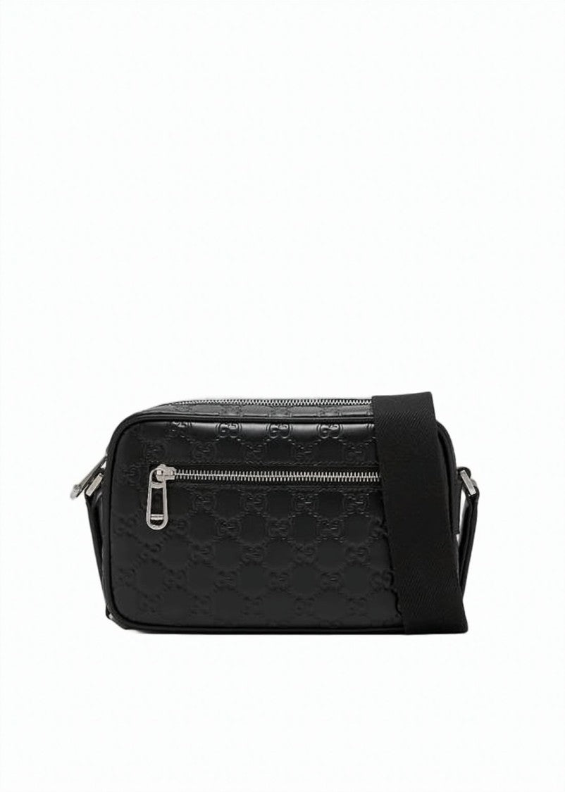 Gucci Embossed Leather Crossbody Bag With Gg Emblem