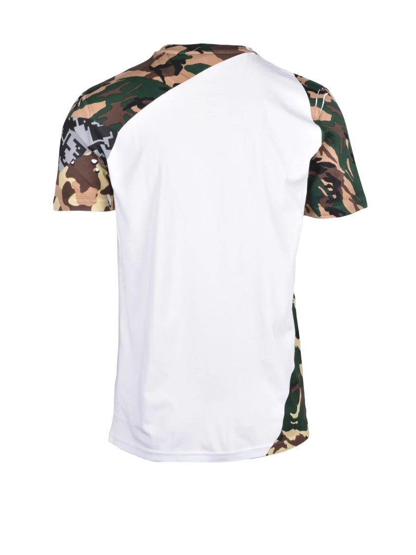 Dolce & Gabbana White/Green Camouflage Sleeve Panel Cotton T-Shirt