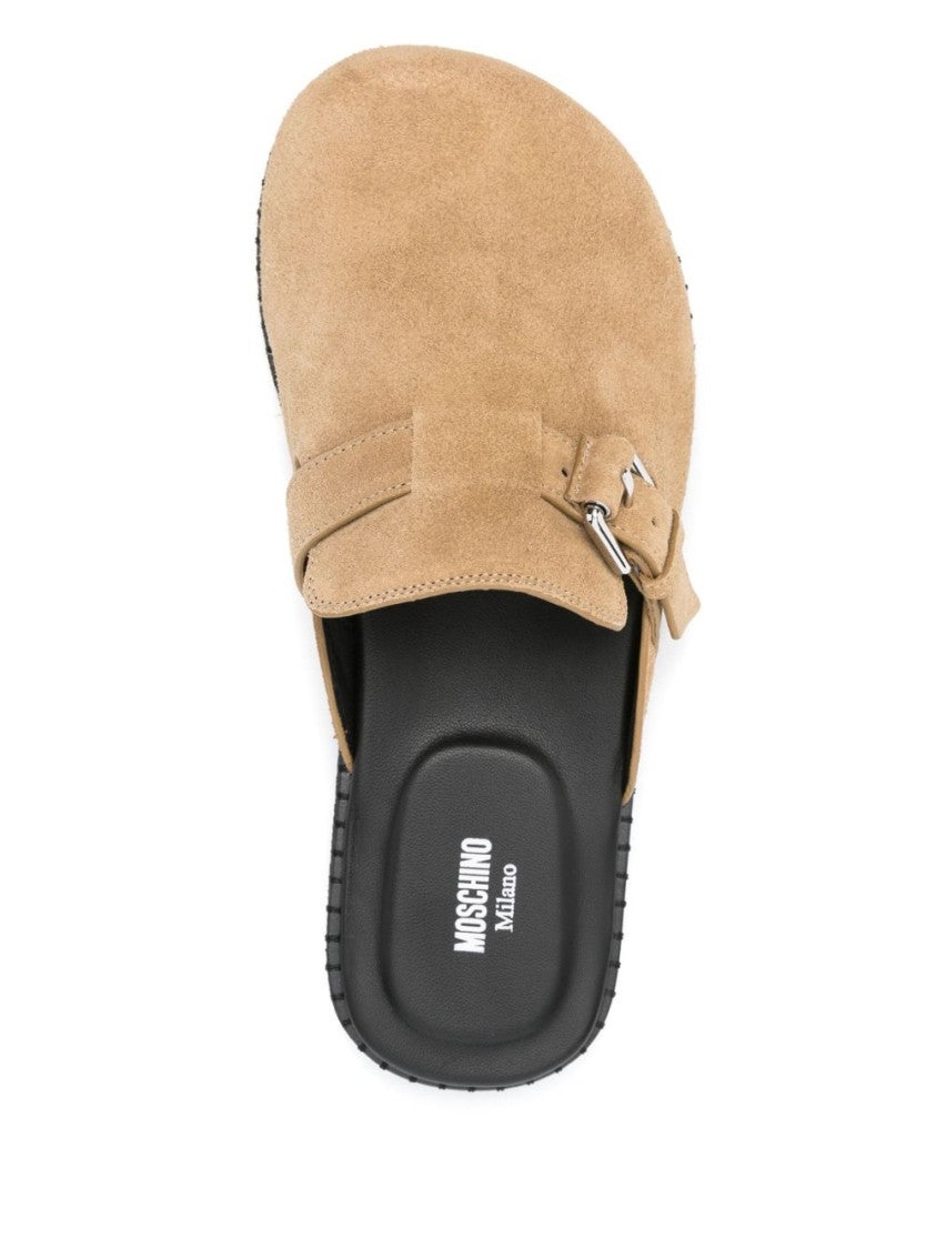 Moschino Light Beige Side Buckle Almond Sandals