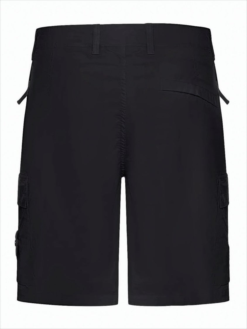 Stone Island Minimalist Black Cargo Shorts With Flap Pockets And Button Closure