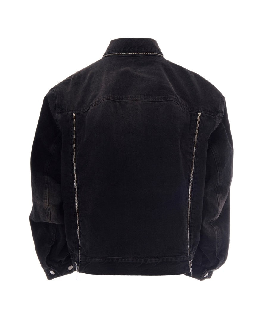 Haikure Oversized Vintage Black Denim Jacket With Zip Details