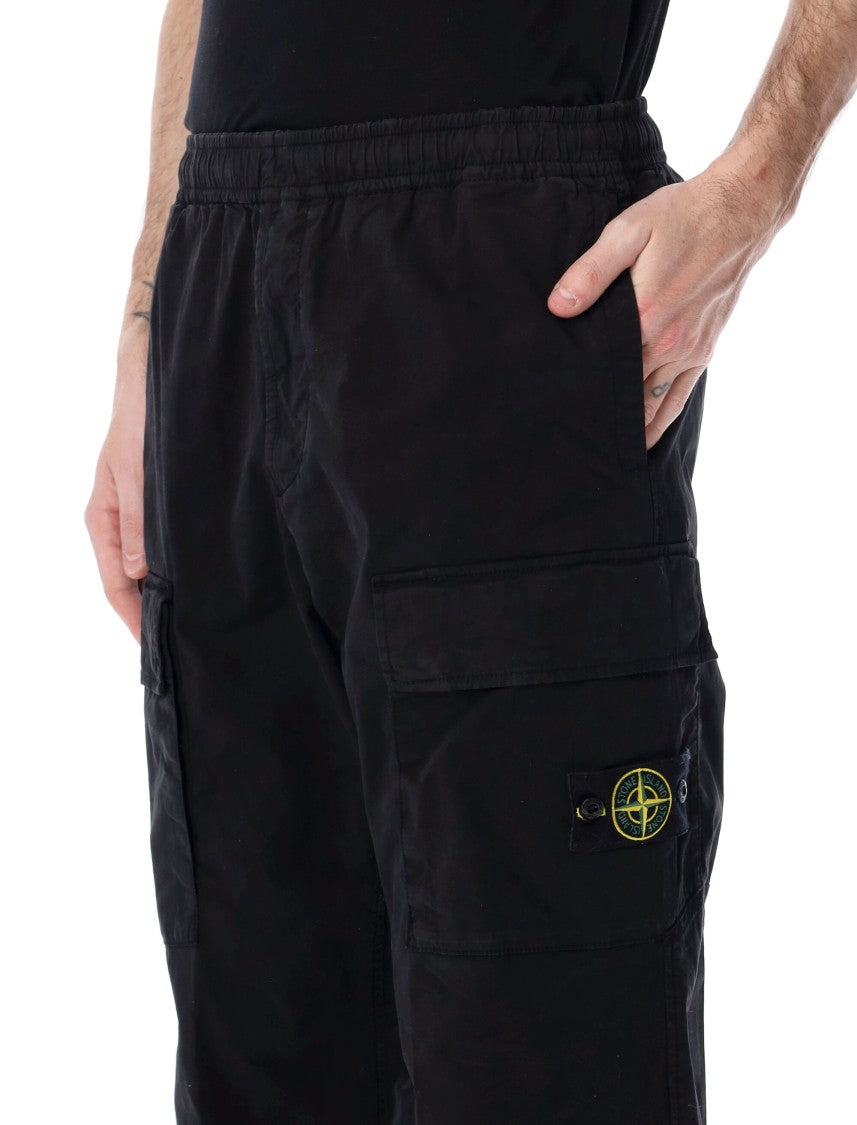 Stone Island Relaxed Fit Black Cargo Jogging Pants With Functional Pockets