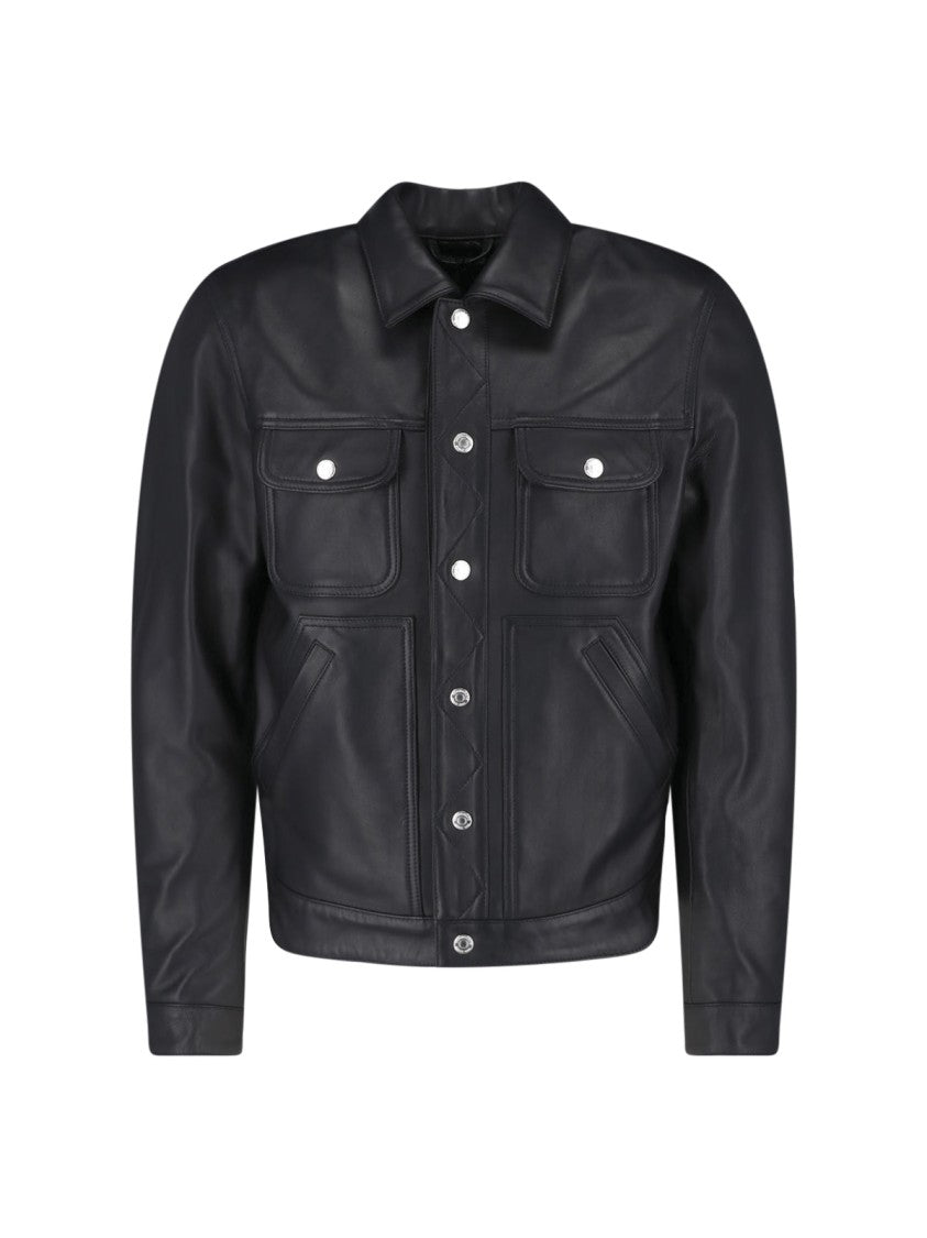 Dsquared2 Sleek Black Leather Jacket With Structured Silhouette