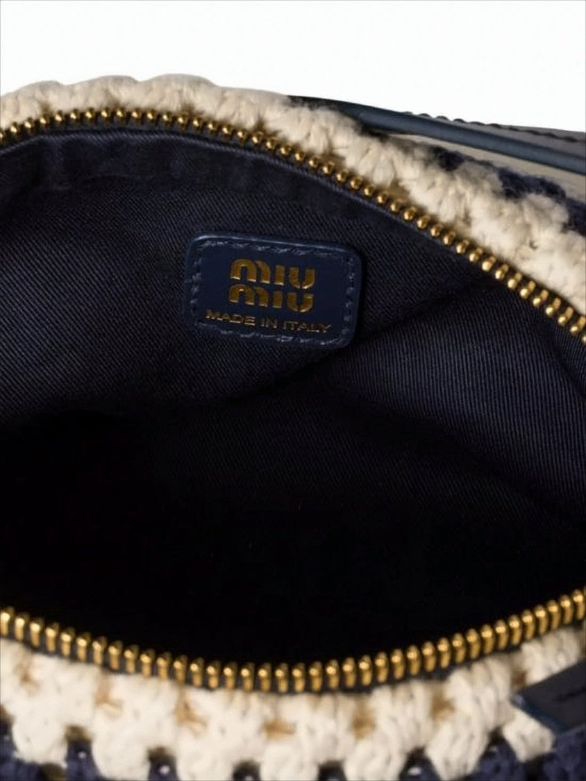 Miu Miu Crochet Design Tote Bag With Leather Handle