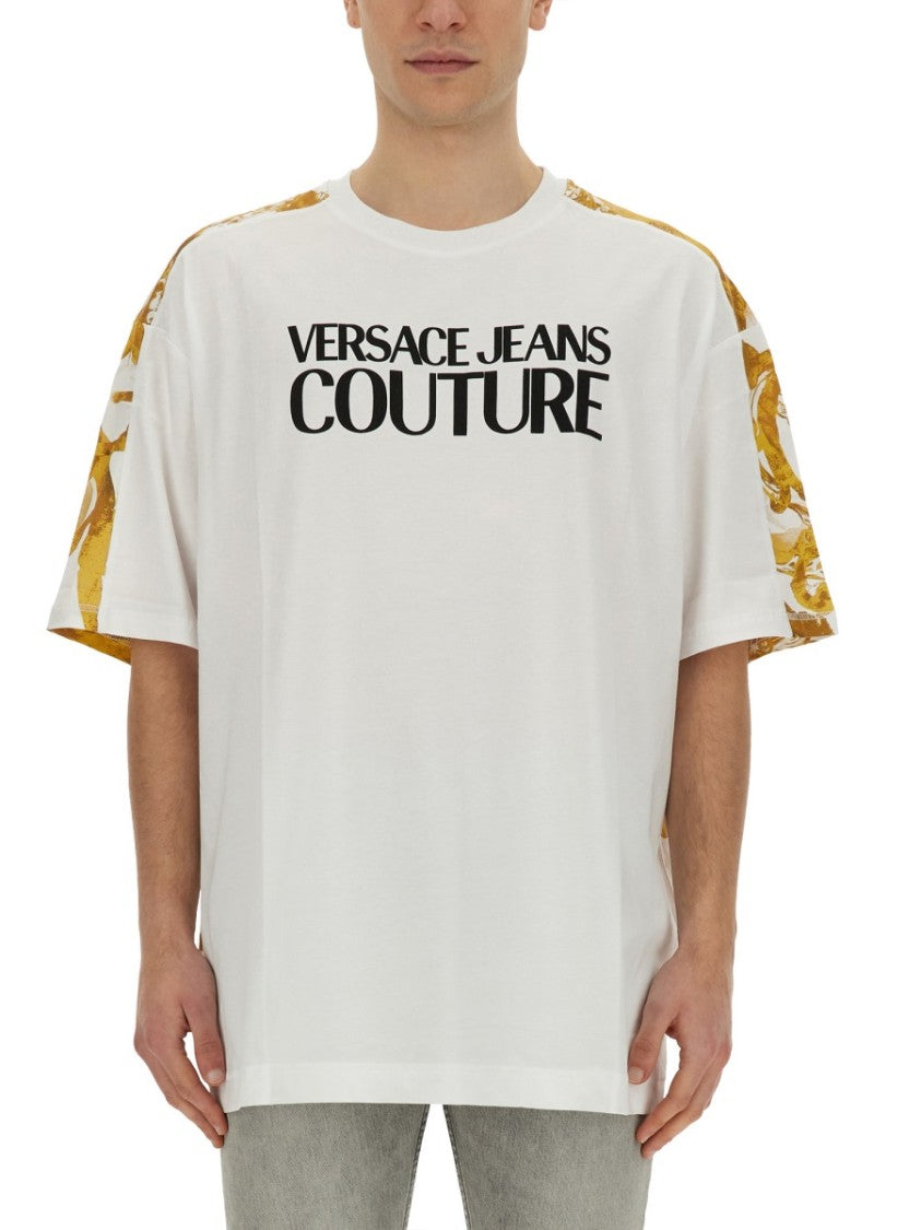 Versace Jeans Couture Oversized T-Shirt With Bold Logo And Intricate Patterned Sleeves