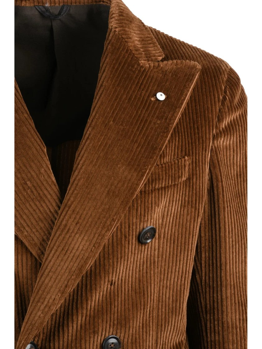 L.B.M. 1911 Brown Cotton Corduroy Double-Breasted Coat