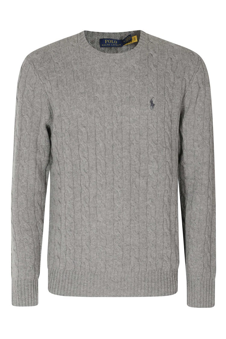 Polo Ralph Lauren Grey Cable Knit Wool-Cashmere Pullover Sweater