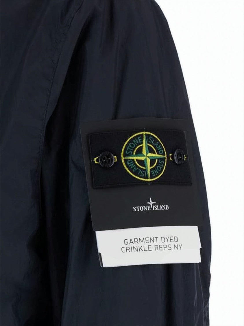 Stone Island Lightweight Blue Nylon Jacket With High Collar