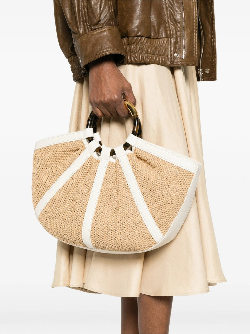 Coccinelle Shell Semi-Circular Straw Leather Trim Handbag