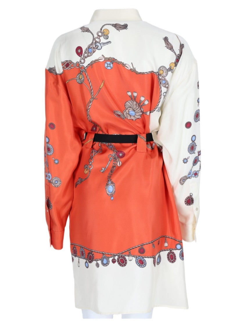 Versace Orange Silk Leather Trim Two-Tone Mini Dress