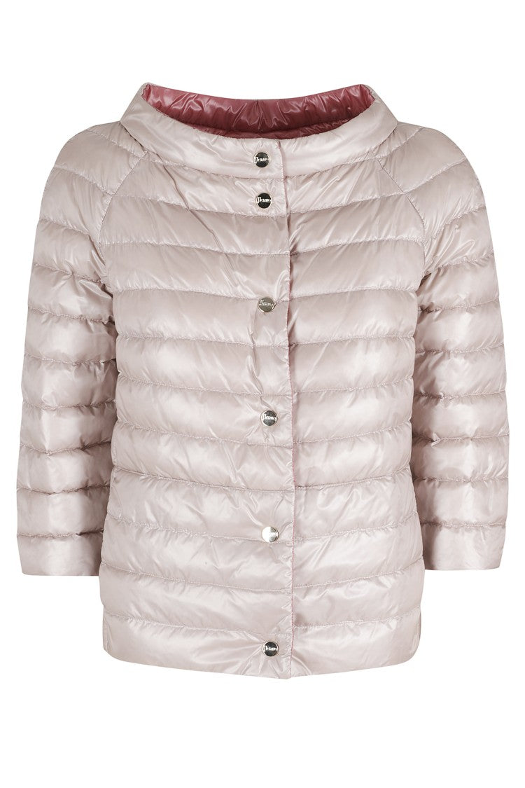 Herno Dark Pink Boat Neck Button-Front Polyamide Down Jacket