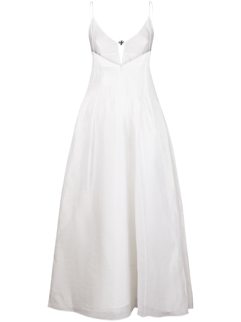 Tory Burch Pleated Bodice Waisted Linen Midi Dress