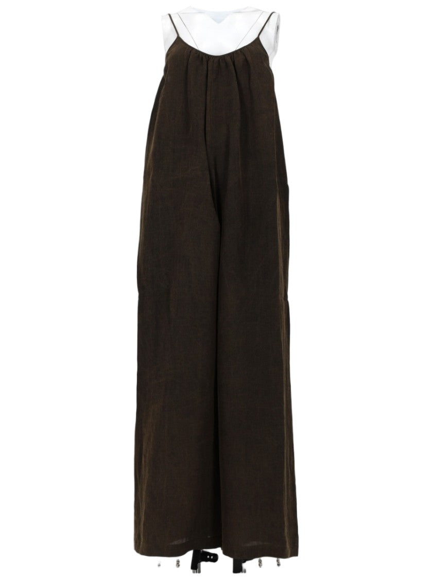 Uma Wang Sleeveless Wide-Leg Jumpsuit With Gathered Neckline