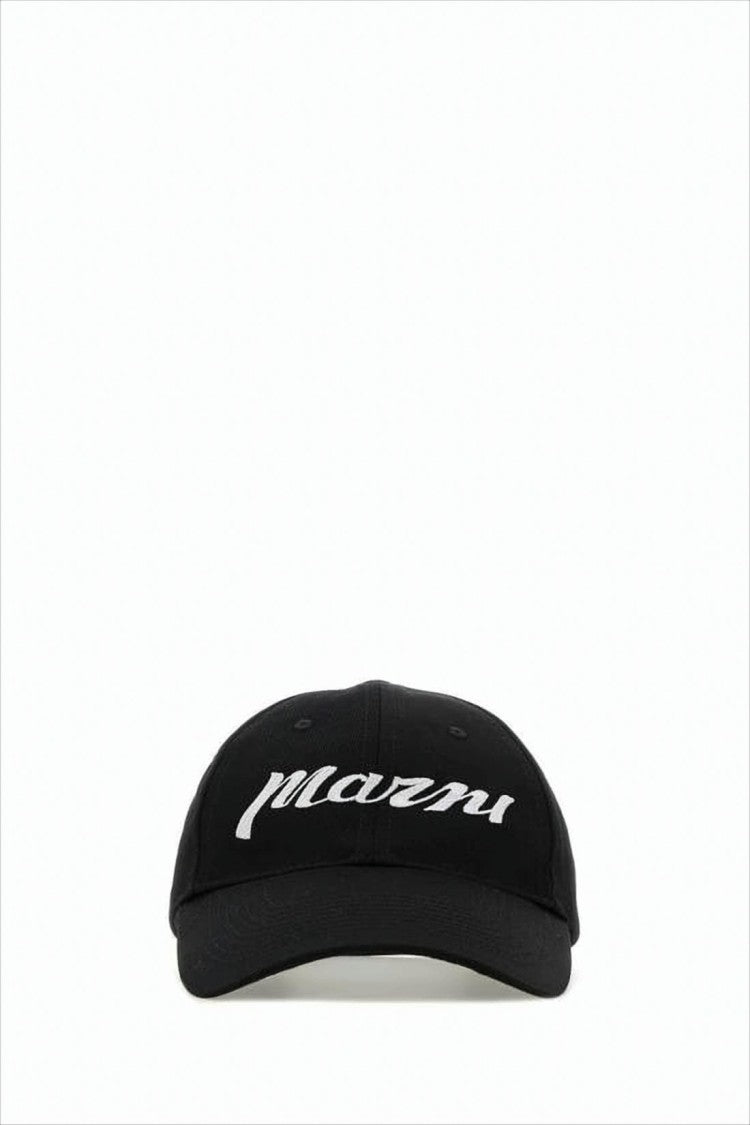 Marni Curved Brim Black Cotton Baseball Cap With Bold Logo