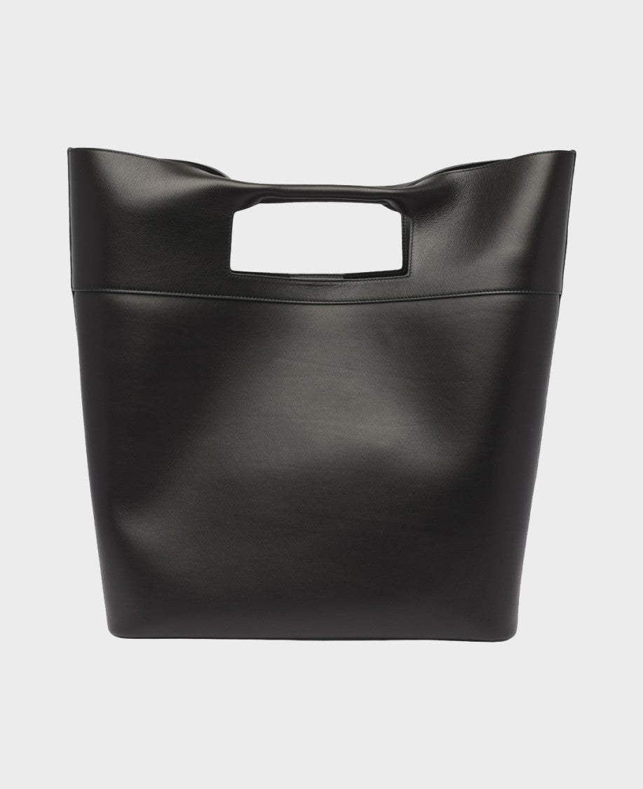 Alexander Mcqueen Structured Black Leather Bag With Cut-Out Handle