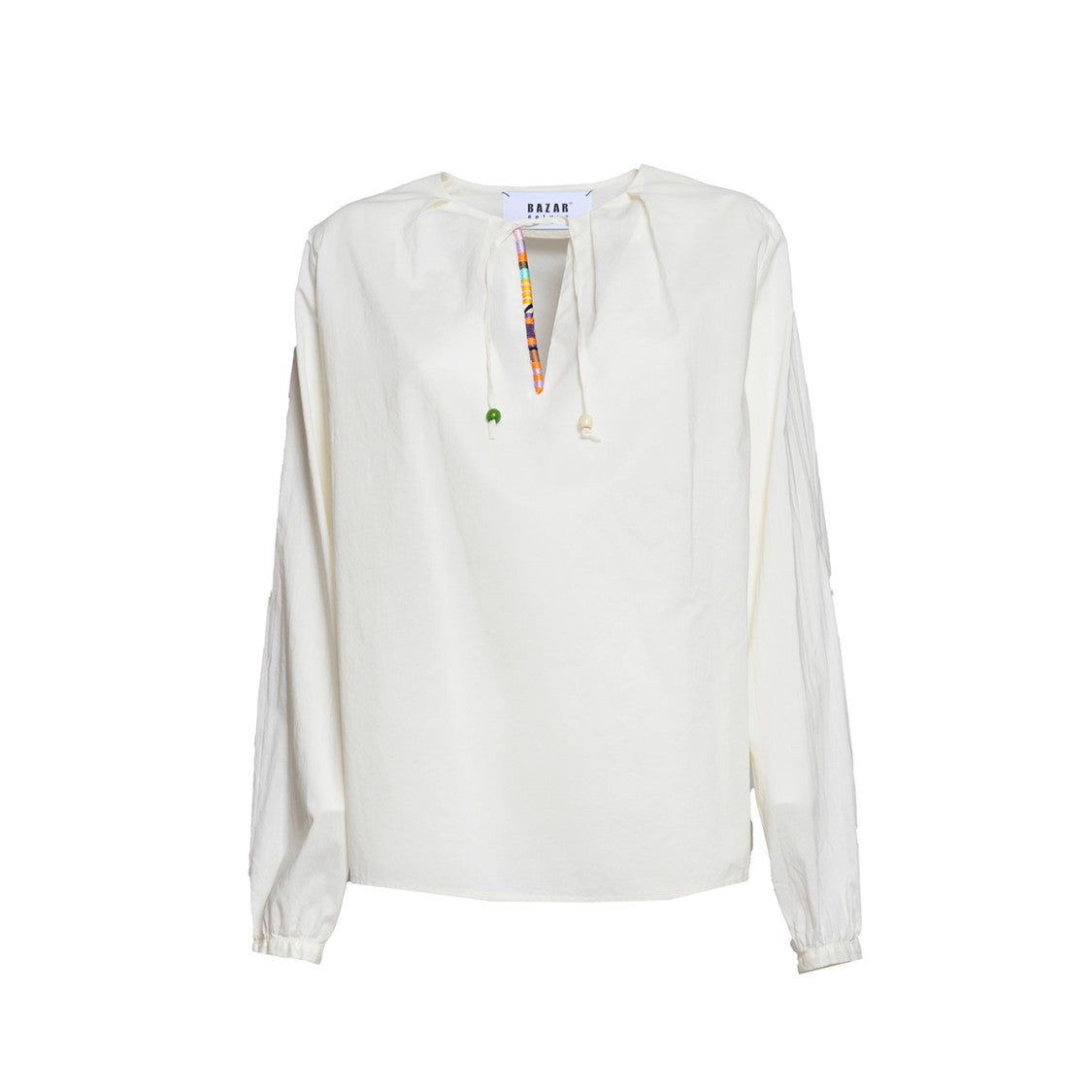 Bazar Deluxe Cream Cotton Blouse With Ethnic Profile