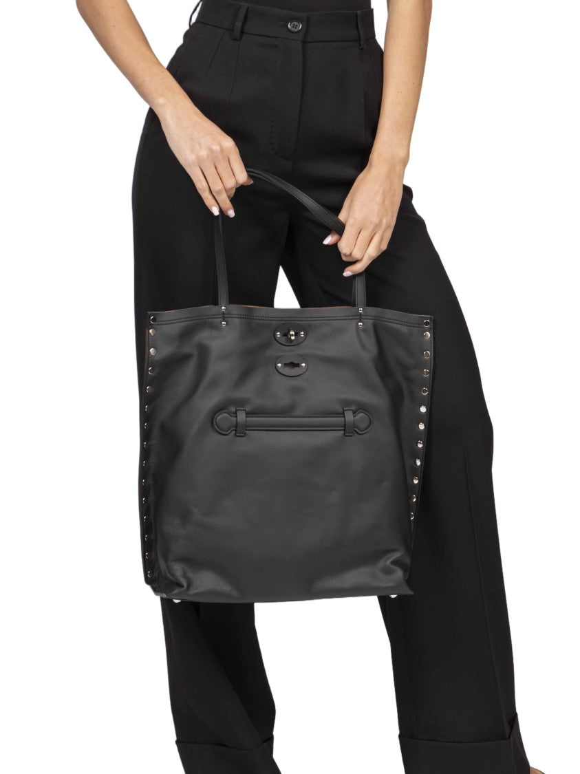Zanellato A' Spasso Saeta Black Studded Leather Tote Bag