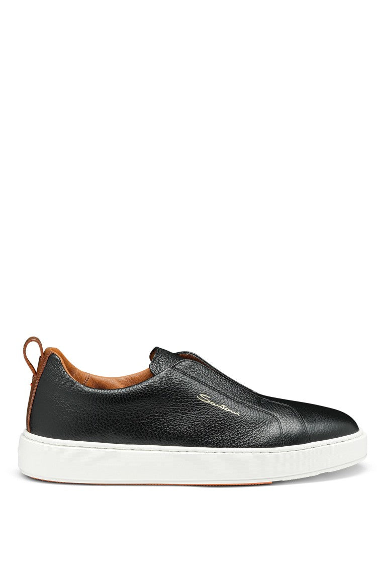 Santoni Pebbled Leather Slip-On Sneakers