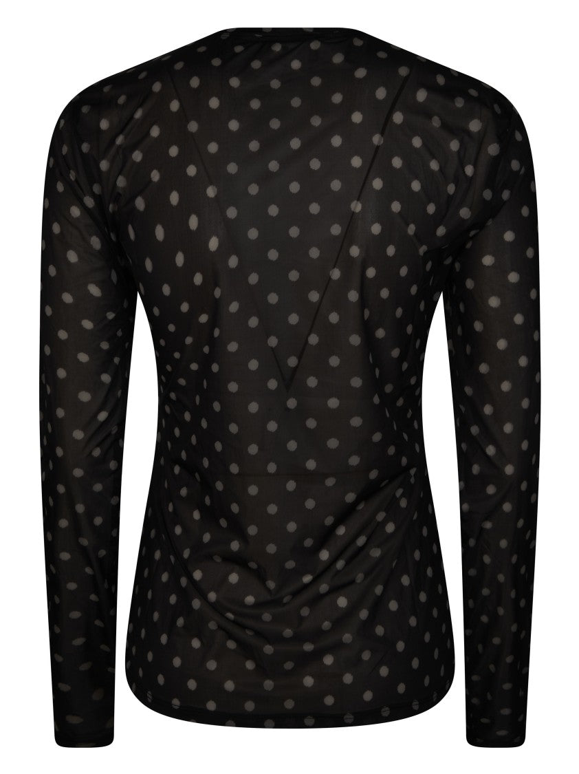 Ganni Polka Dot Sheer Ruched T-Shirt