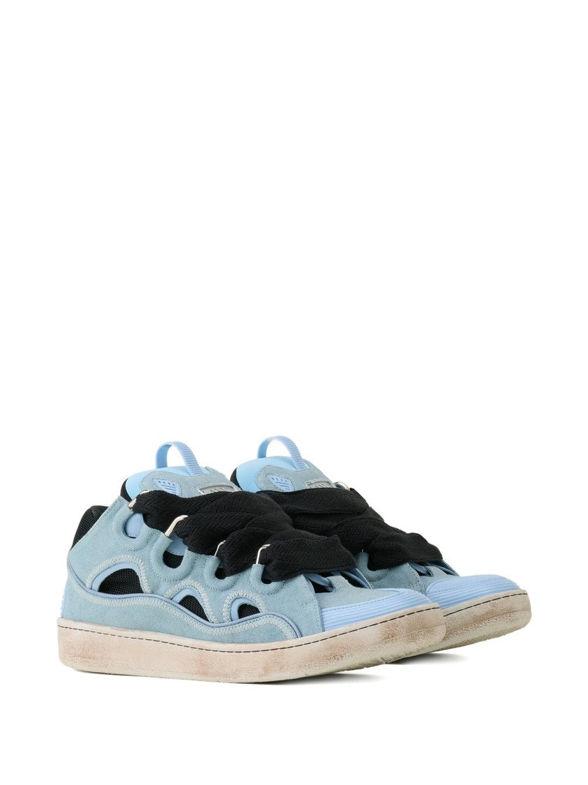 Lanvin Blue Curb Sneakers Cut-Out Suede Sneakers