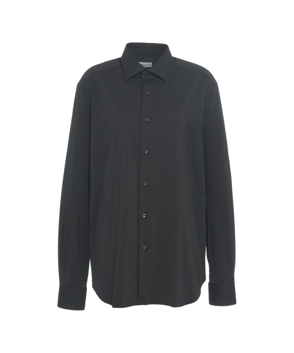 Gender Tailored Black Shirt With Structured Collar