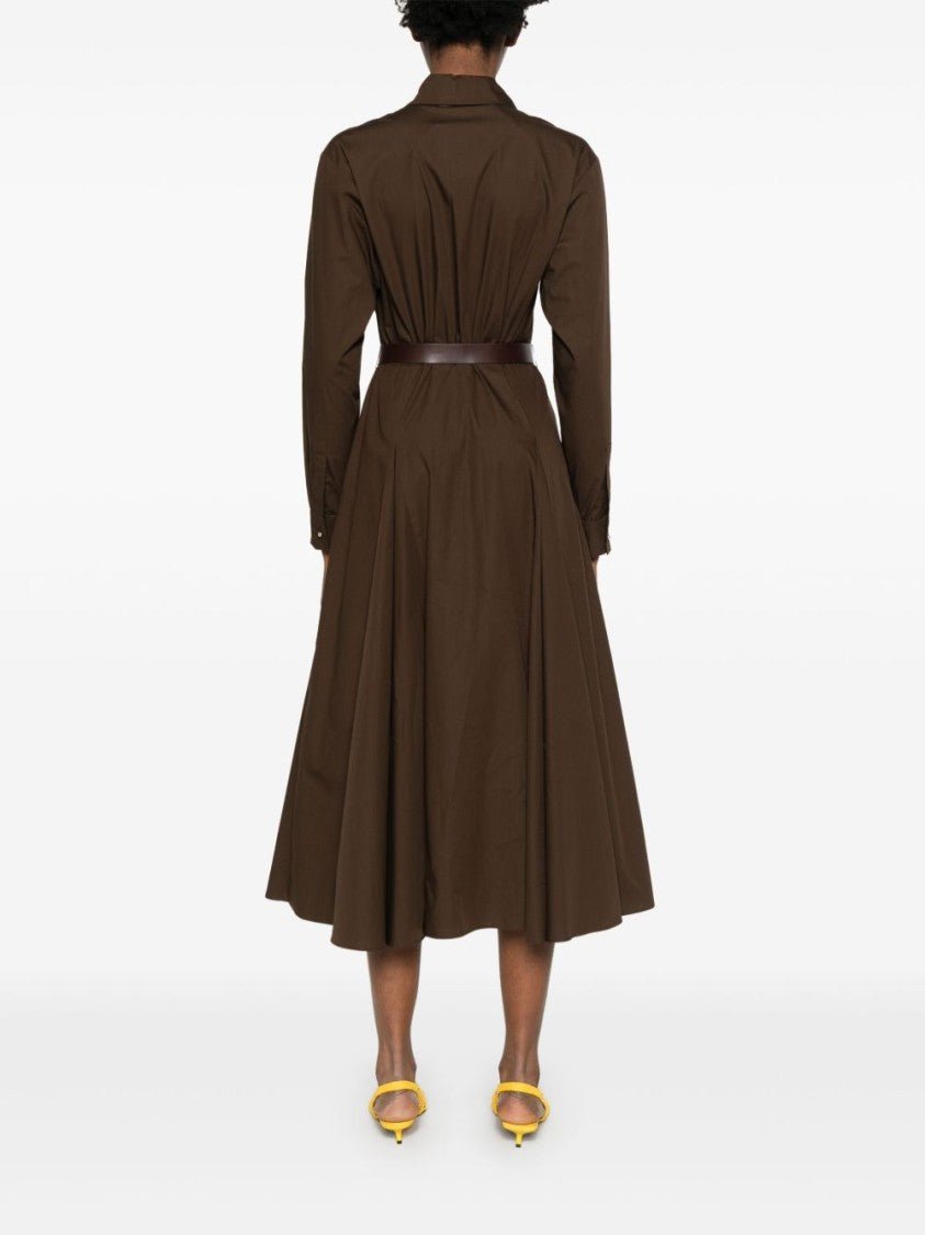 Max Mara Flowing Brown Cotton Poplin Midi Dress