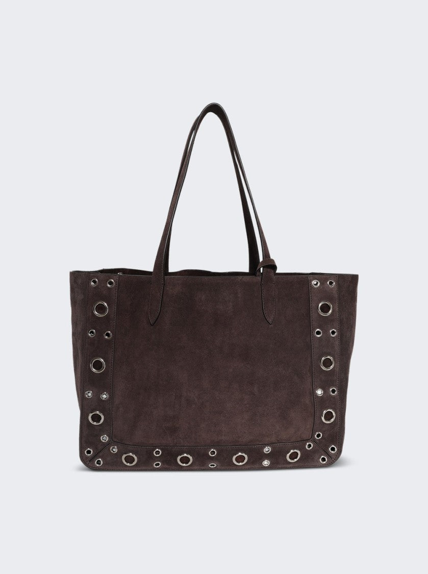 Valentino Garavani Medium Nellcôte Suede Shopping Tote Dark Brown