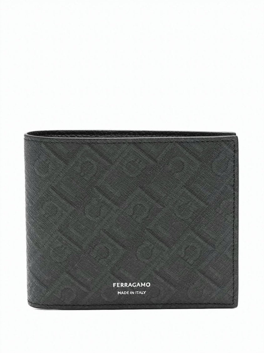 Salvatore Ferragamo Bifold Wallet In Textured Calf Leather And Fabric