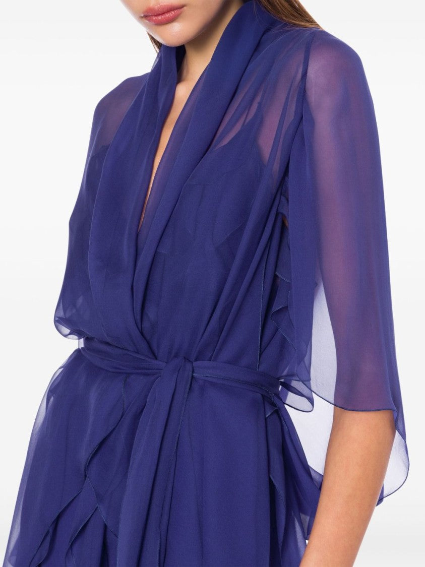 Alberta Ferretti Organic Silk Chiffon Cape With Waist Sash