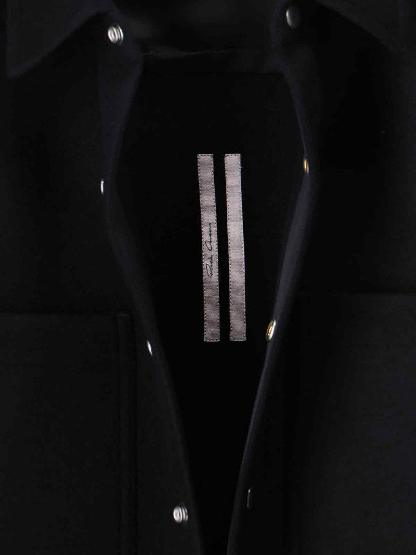 Rick Owens Structured Black Jacket With Classic Collar And Snap Closure