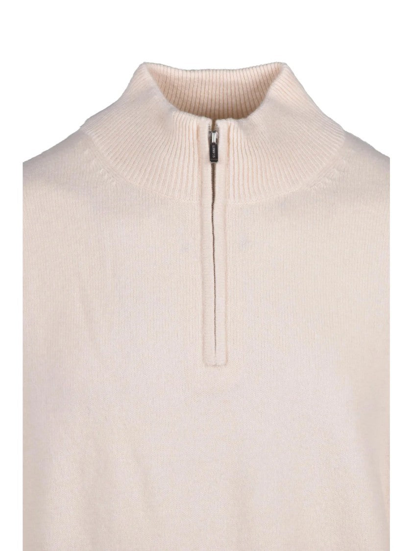 Mc2 Saint Barth Half-Zip Lamb Wool Sweater With Ribbed Details