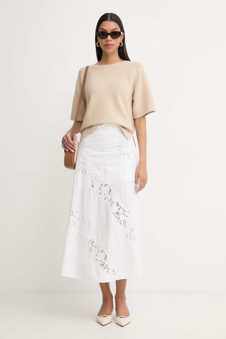 Twin-Set Midi A-Line Skirt With Lace Inserts