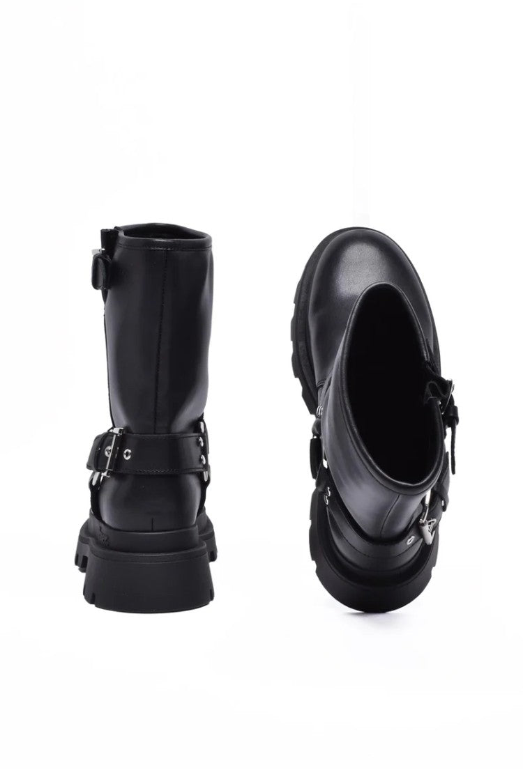 Blauer Black Leather Rubber Men's Biker Boots