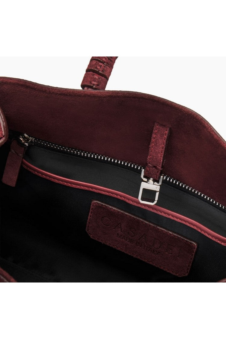 Casadei Burgundy Embossed Logo Adjustable Strap Suede Shoulder Bag