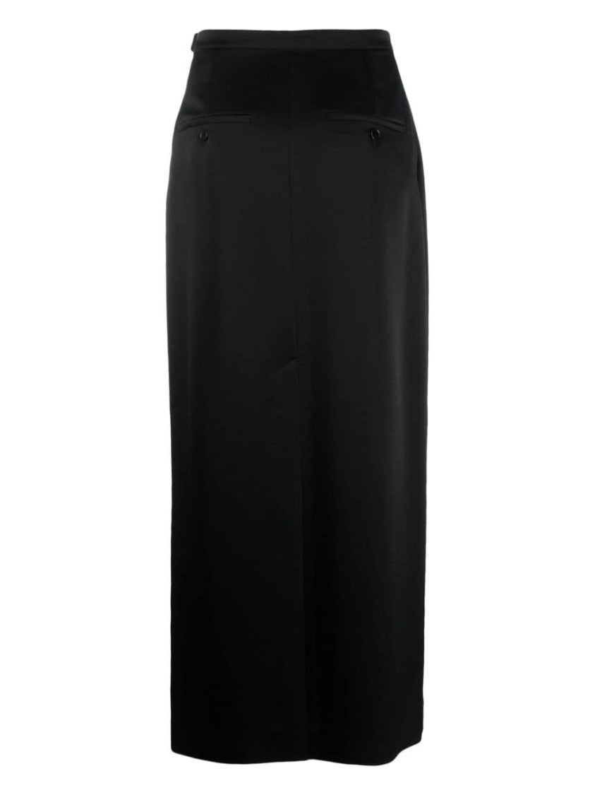 Lanvin High-Waisted Black Satin Midi Skirt