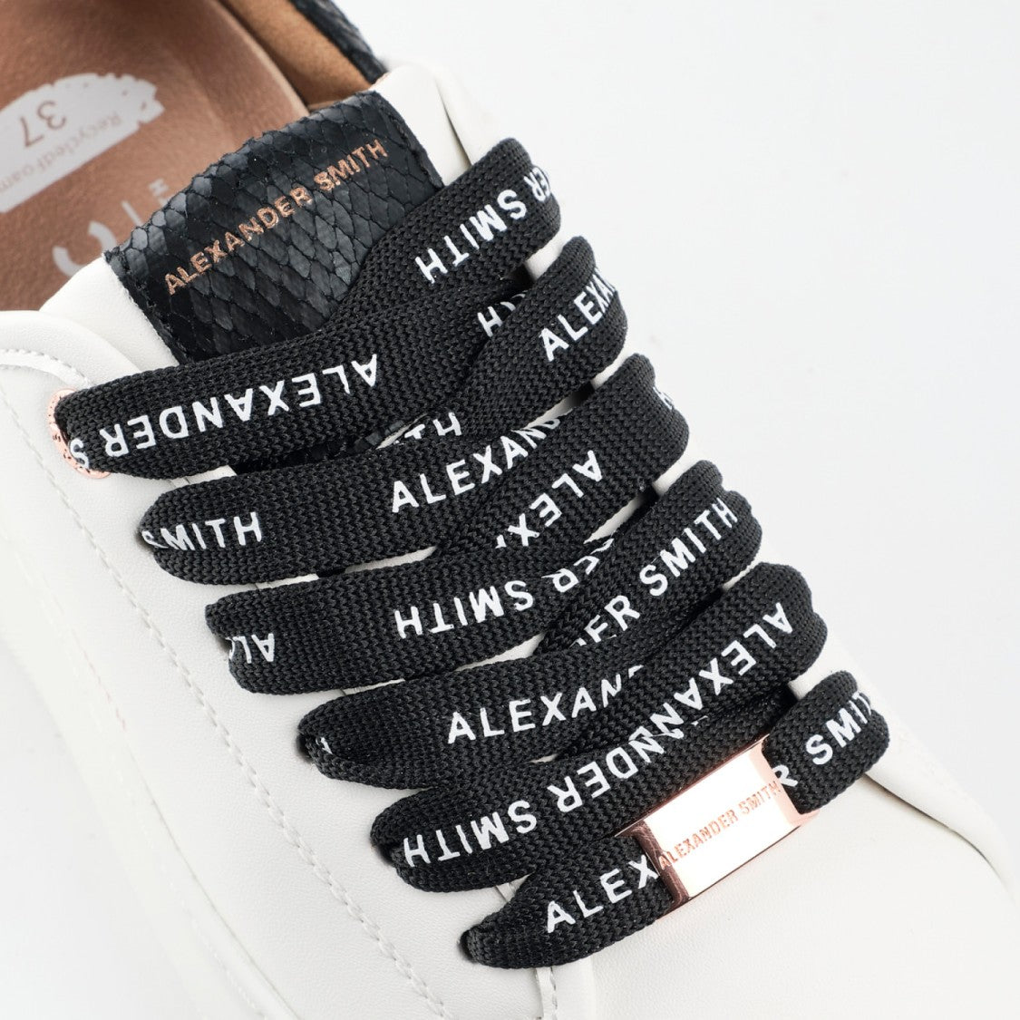 Alexander Smith White Vegan Sneakers With Black Python Printed Spur