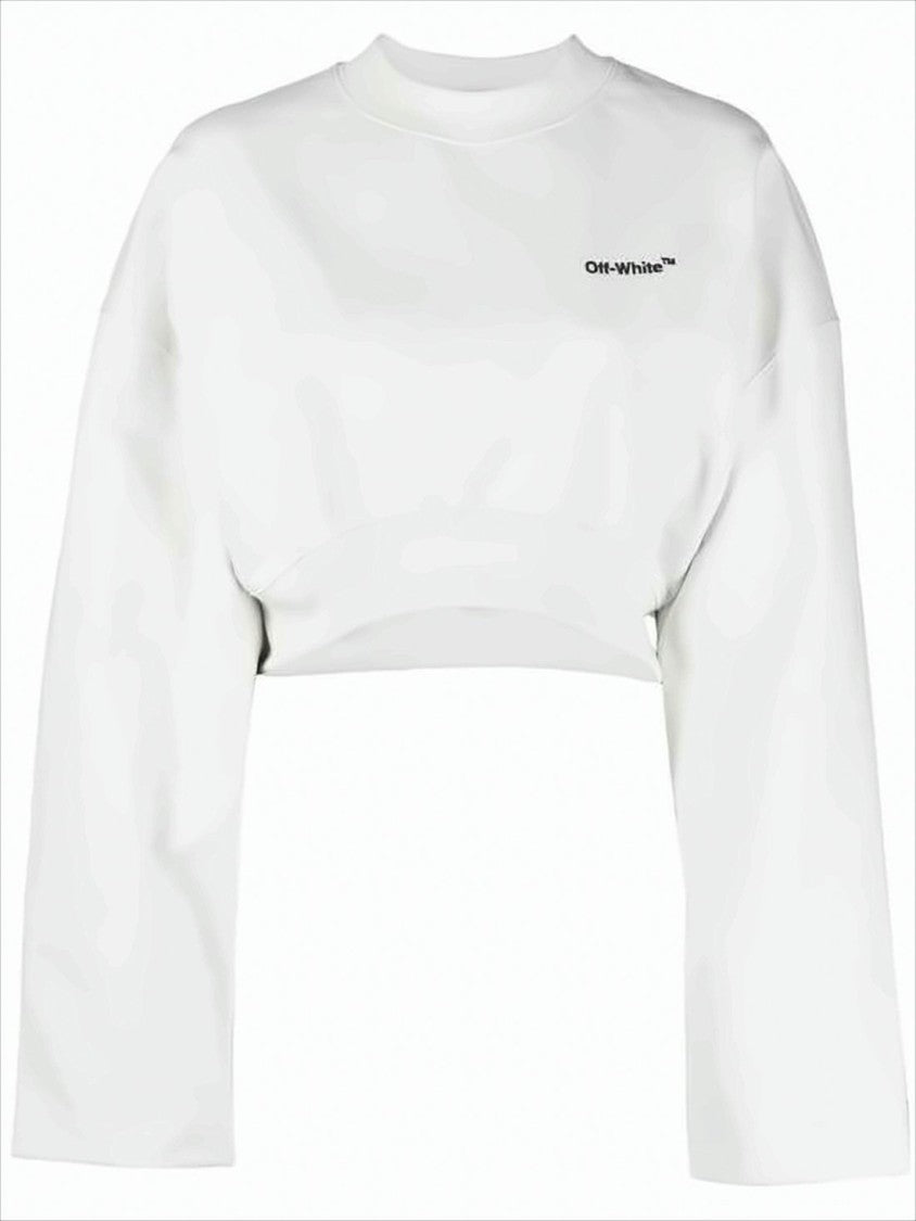 Off-White Cropped Long-Sleeve Top With Relaxed Fit And Subtle Logo