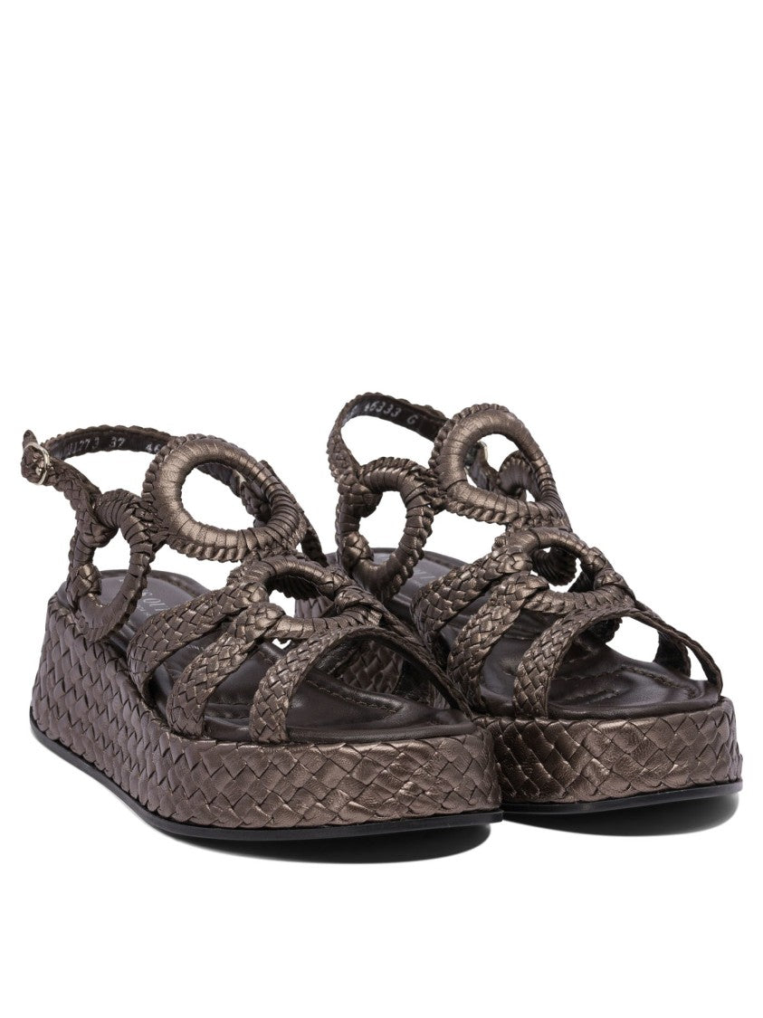 Pons Quintana Brown Woven Platform Sandals With Circular Accent