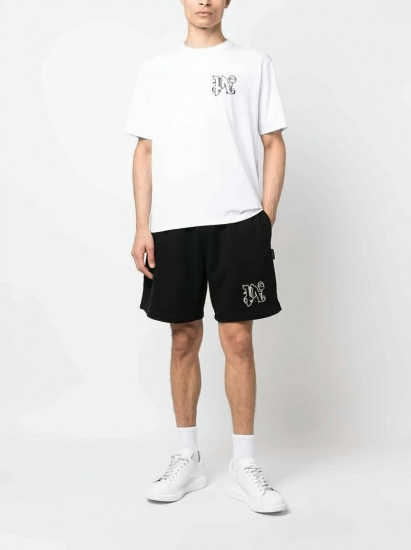 Palm Angels Relaxed Fit White Cotton T-Shirt With Gothic Logo