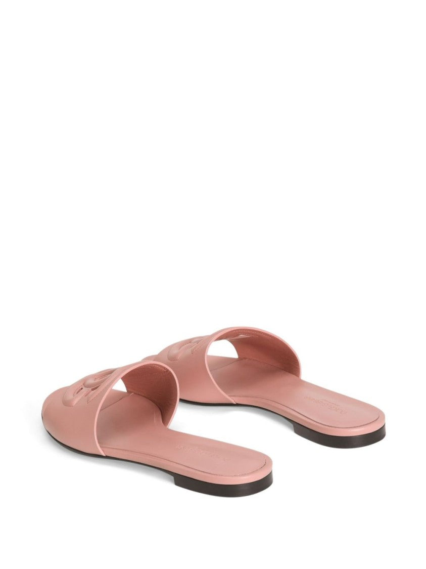 Dolce & Gabbana Pastel Pink Leather Slipper With Embossed Logo