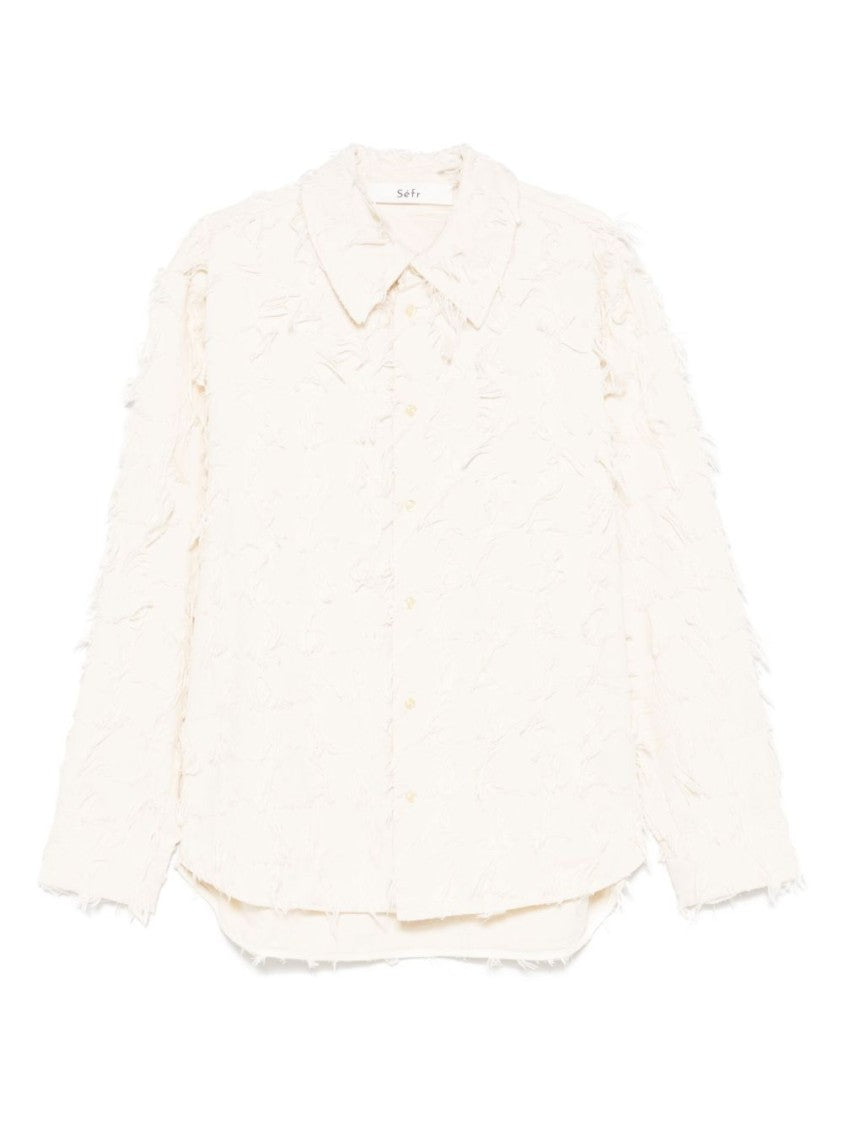 Séfr Off-White Embroidered Shirt With Fringed Edges
