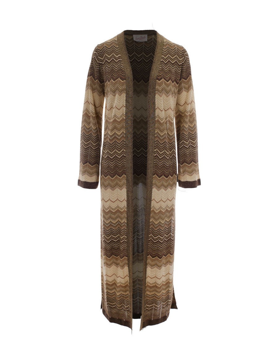 Mc2 Saint Barth Long Geometric Knit Cardigan With Open Front And Side Slits