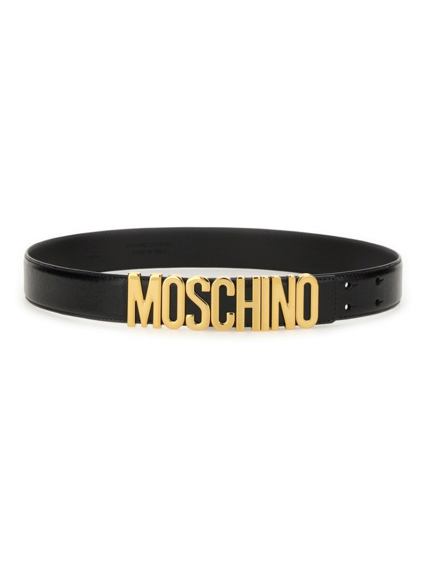 Moschino Black Leather Belt With Bold Logo Detail