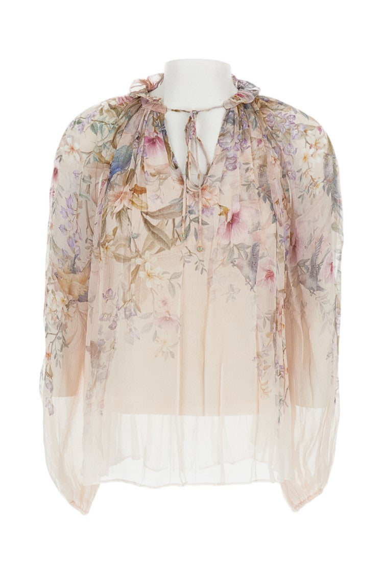 Zimmermann Billowing Blouse With V-Neckline And Rouleau Tie