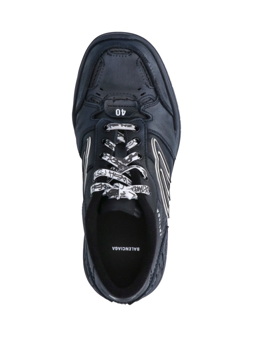 Balenciaga Black Hamptons Calfskin Leather Low-Top Sneakers