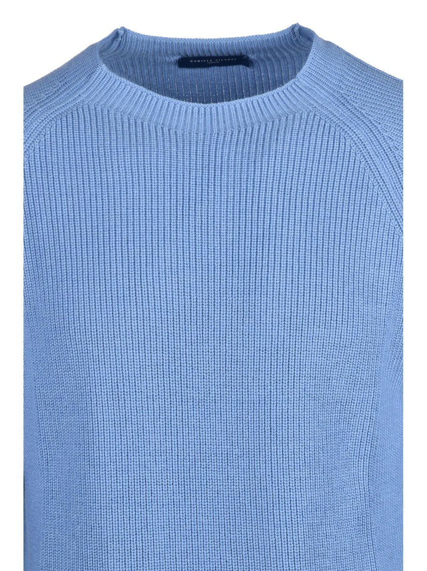 Daniele Fiesoli Ribbed Crewneck Sweater With Raglan Sleeves In Light Blue