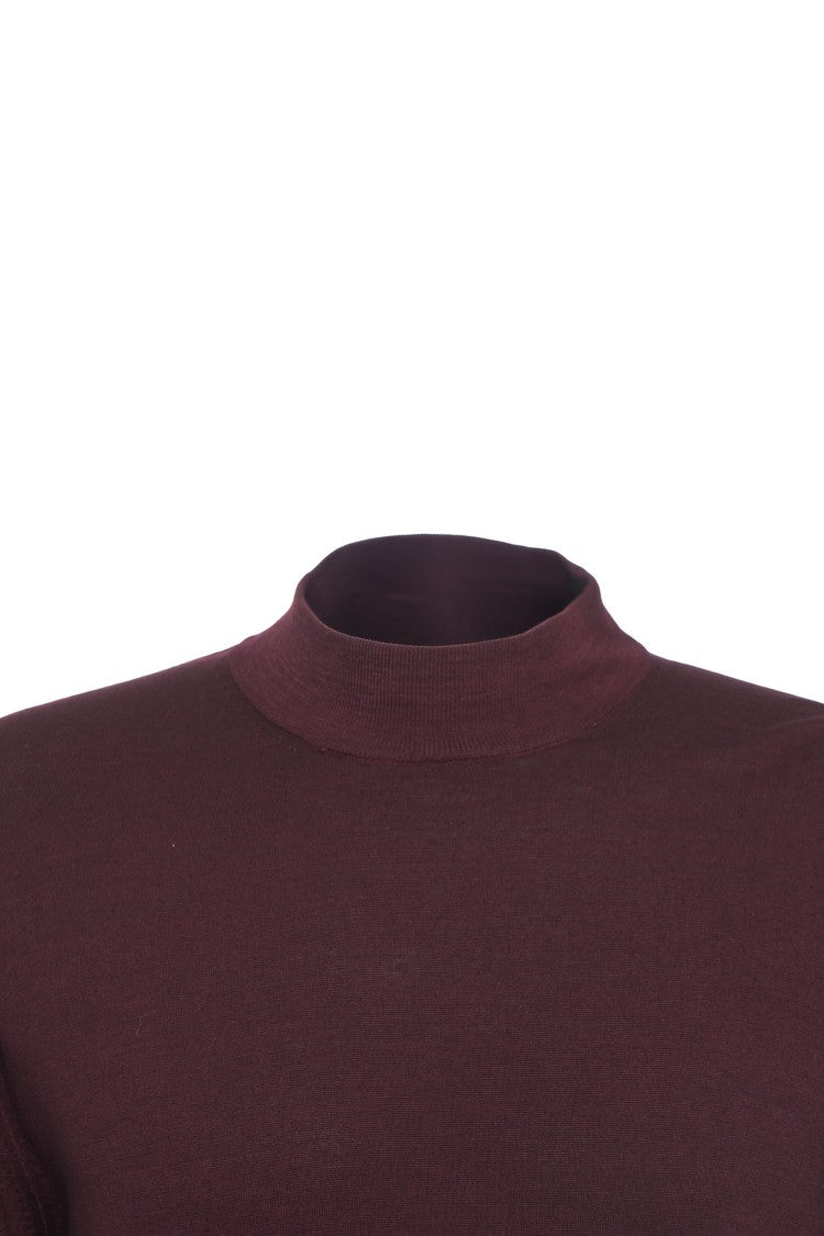 Paolo Pecora High Collar Fine Knit Pullover In Rich Burgundy