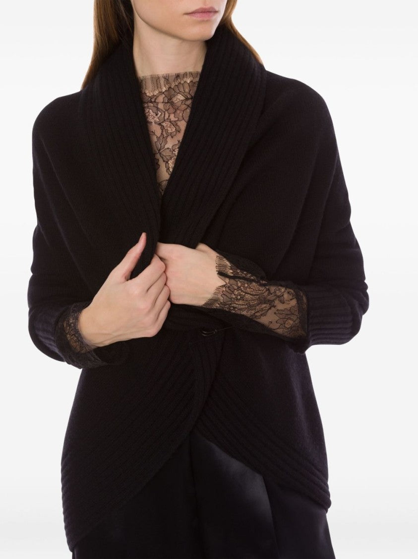 Alberta Ferretti Refined Black Cardigan With Merino Wool, Silk